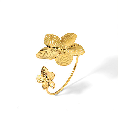 304 Stainless Steel Flower Cuff Bangle for Women VX4751-1-1
