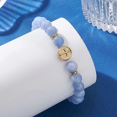 Round Natural Dyed Blue Lace Agate Beads Stretch Bracelets BJEW-JB13666-1