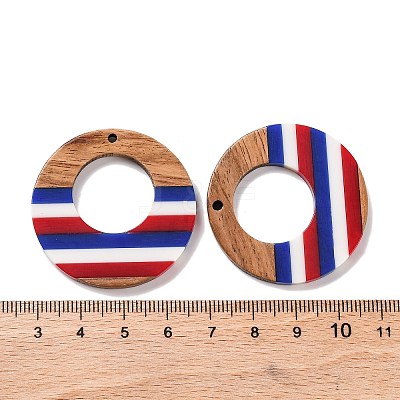 Independence Day Opaque Striped Resin & Walnut Wood Pendants RESI-U010-02J-1