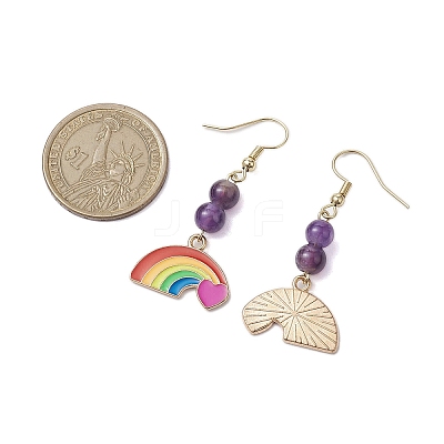Rainbow Alloy Enamel & Natural Amethyst Dangle Earrings for Women EJEW-JE05923-1
