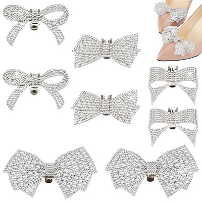 8Pcs 4 Styles Bowknot Alloy Rhinestone Shoe Decorations AJEW-GA0006-99-1