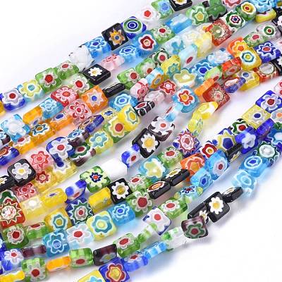 Square Handmade Millefiori Glass Beads X-LK-R004-52-1