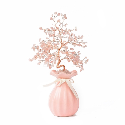 Natural Gemstone Chips and Ceramic Vase Display Decorations DJEW-B007-01A-1