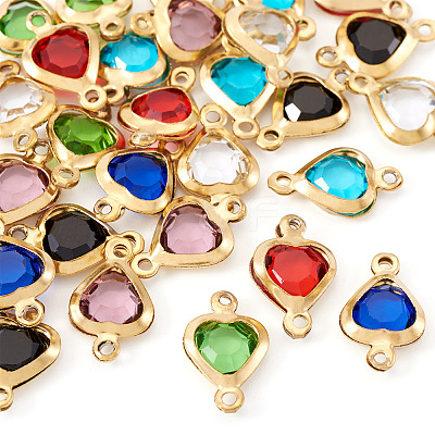28Pcs 7 Colors Stainless Steel Pave Glass Heart Connector Charms STAS-TA0003-30-1