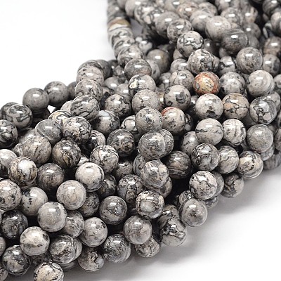 Natural Map Stone Beads Strands X-G-P075-15-8mm-1