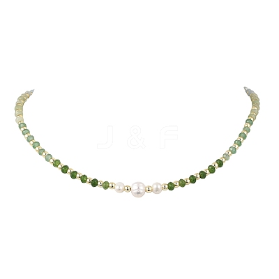 Gradient Color Gemstone & Natural Cultured Freshwater Pearl Beaded Necklaces NJEW-JN06316-01-1