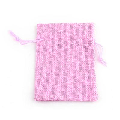 Polyester Imitation Burlap Packing Pouches Drawstring Bags ABAG-R005-9x7-19-1