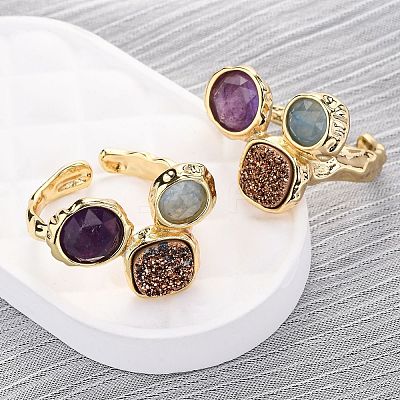 Natural Amethyst/Korean Jade/Agate Germ Cuff Rings RJEW-M076-05G-06-1