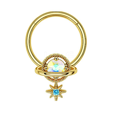 304 Stainless Steel Nose Ring with Brass Pave Clear AB Cubic Zirconia Planet Charms FS-WG57CFD-03-1