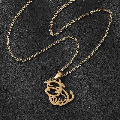 Hollow Cow 201 Stainless Steel Pendant Necklaces & Stud Earrings Sets for Women SJEW-Q025-05G-1