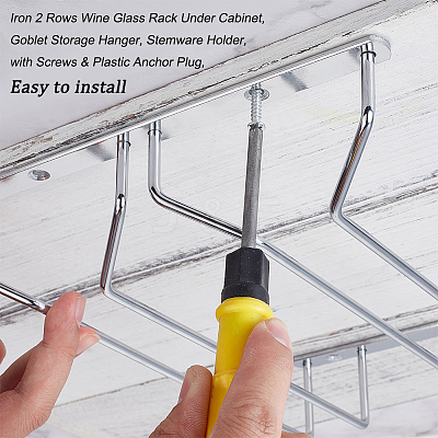 Iron 2 Rows Wine Glass Rack Under Cabinet AJEW-WH0258-567-1
