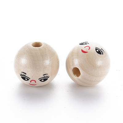 Printed Natural Wood European Beads WOOD-S055-39C-02-1