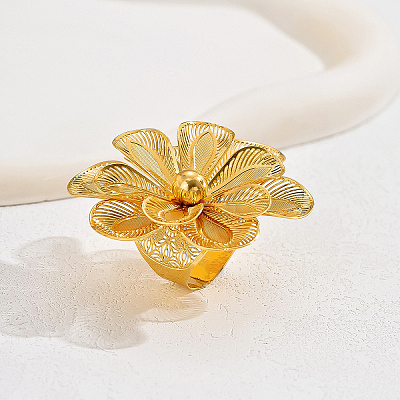 Elegant Hollow Flower Iron Cuff Rings for Bride Lady Daily Vacation Gift KR3281-1