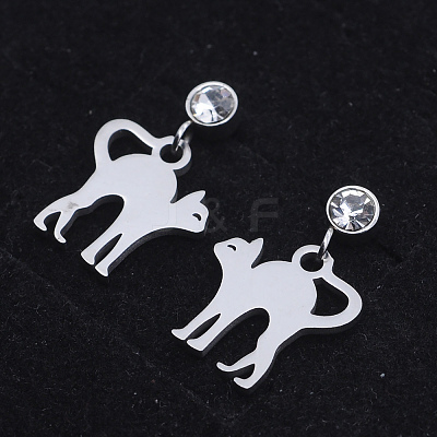 201 Stainless Steel Kitten Dangle Stud Earrings LS-EJEW-T008-JN744-1