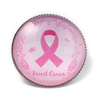 Breast Cancer Awareness Ribbon Glass Brooches JEWB-L019-01K-1