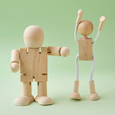 Unfinished Blank Wooden Robot Toys AJEW-TA0001-03-1