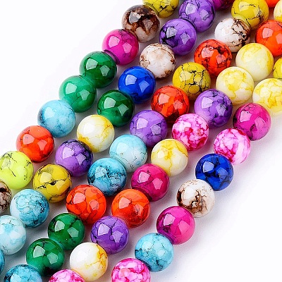Spray Painted Glass Beads Strands X-DGLA-MSMC001-14-1