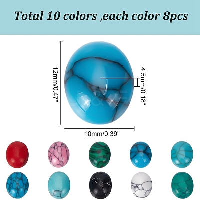 80Pcs 10 Styles Natural Howlite & Synthetic Turquoise & Synthetic Malachite Cabochons G-AR0006-05-1