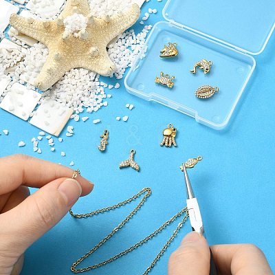 8Pcs 8 Styles Ocean Theme 304 Stainless Steel Charms STAS-CJ0003-52-1