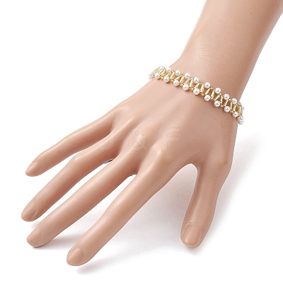 Imitated Pearl Acrylic & Glass Beaded Bracelets with 304 Stainless Steel Lobster Claw Clasps for Women BJEW-JB10199-01-1