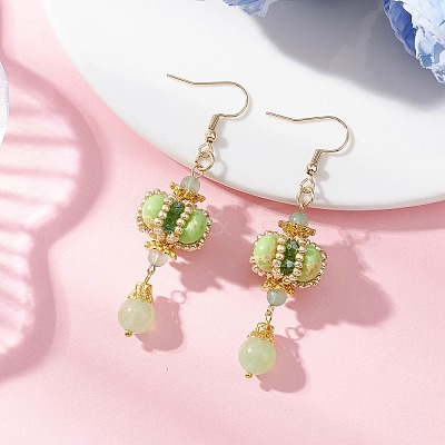 Lantern 304 Stainless Steel Synthetic Imperial Jasper Dangle Earrings EJEW-MZ00609-03-1