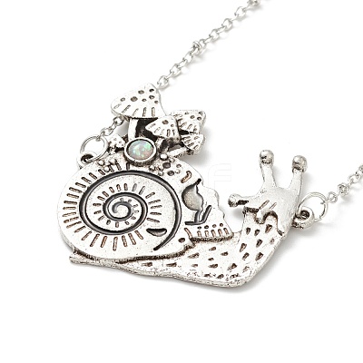 Alloy Snail with Mushroom Pendant Necklace with Resin Beaded NJEW-G056-03AS-1