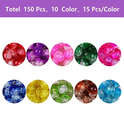 150Pcs 10 Colors Baking Paint Crackle Glass Bead Strands CCG-SZ0001-03-1