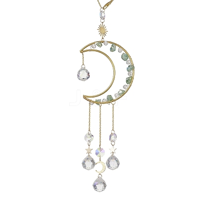 Nuggets Natural Quartz & Brass Moon Hanging Suncatchers HJEW-JM04253-03-1