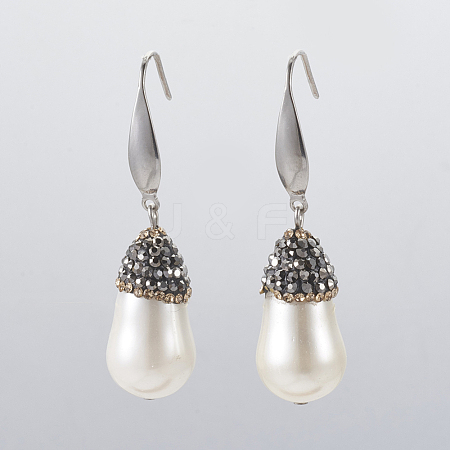 Shell Pearl Rhinestone Beads Dangle Earrings EJEW-JE02891-1