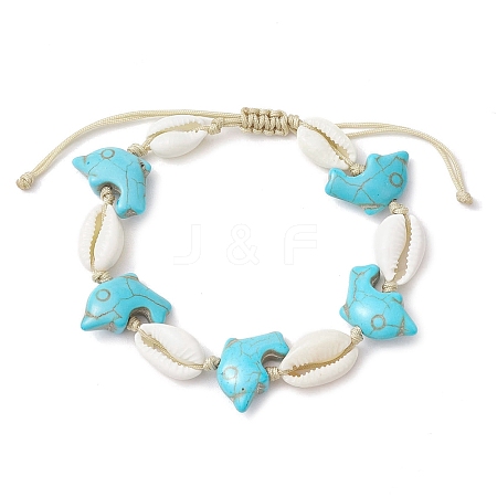 Summer Cowrie Shell & Synthetic Turquoise Braided Bead Bracelets BJEW-JB10370-1