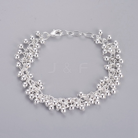 Silver Color Plated Brass Ball Charm Bracelets For Women BJEW-BB12451-1