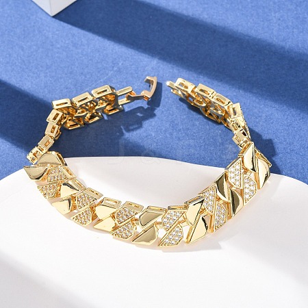 Geometric Brass Micro Pave Clear Cubic Zirconia Link Chain Bracelets for Women BJEW-F530-05G-1