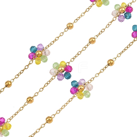 Glass & 304 Stainless Steel Cable Chain Beaded Chains SA-CBAD321-03H-1
