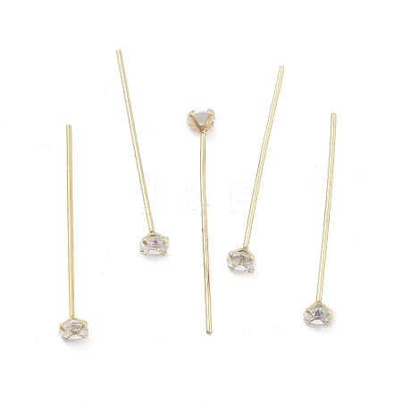 Brass Micro Pave Clear Cubic Zirconia Eye Pins KK-M306-09G-03-1