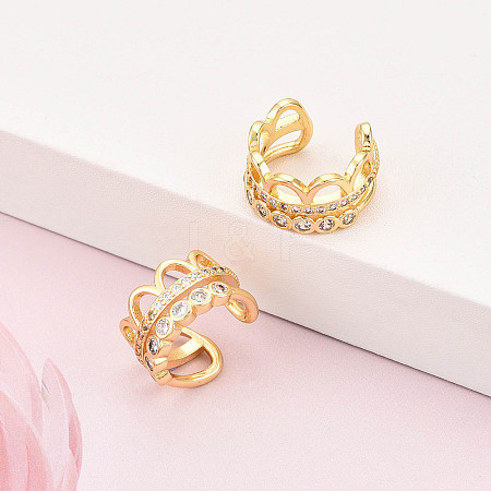 Brass Micro Pave Clear Cubic Zirconia Cuff Earrings KK-T074-30G-1