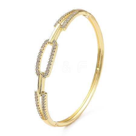 Rack Plating Brass Micro Pave Clear Cubic Zirconia Hollow Oval Hinged Bangles BJEW-M300-01G-1