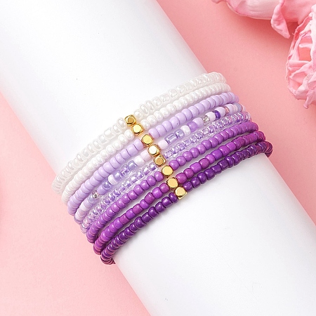 8Pcs Glass Seed Beads Stretch Bracelets for Women BJEW-MZ00270-1
