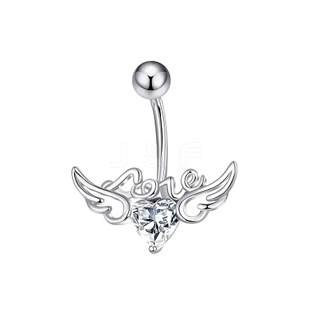 304 Stainless Steel Pave Cubic Zirconia Curved Barbell Belly Rings FS-WG6D7D2-13-1