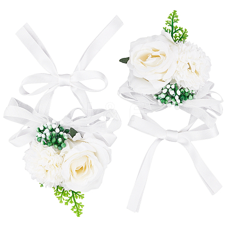 CRASPIRE 2PCS Silk Wrist Corsage AJEW-CP0001-51B-1