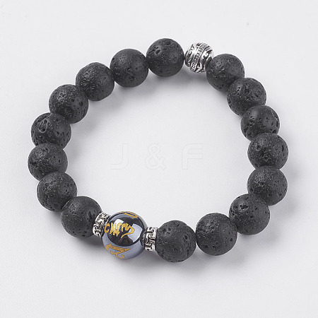 Natural Lava Rock and Synthetic Hematite Beads Stretch Bracelets BJEW-I241-11G-1