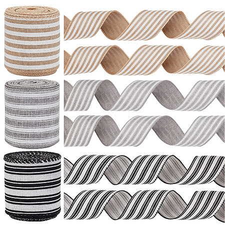 3 Rolls 3 Colors Polyester Striped Ribbons OCOR-GA0001-87-1