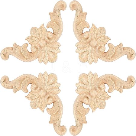 Natural Solid Wood Carved Onlay Applique Craft WOOD-FH0001-21-1