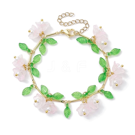 Flower Glass & Acrylic Charm Bracelets BJEW-JB10443-04-1