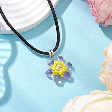 Glass Rhinestone & Glass Seed Beads Beaded Flower Pendant Necklaces NJEW-MZ00078-02-1