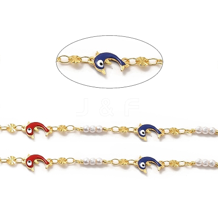 Colorful Enamel Dolphin with Evil Eye & Brass Flat Round Link Chains CHC-A006-15G-1