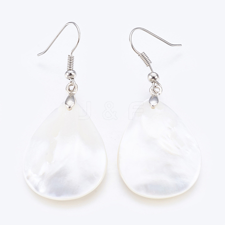 White Shell Dangle Earrings EJEW-P148-11-1