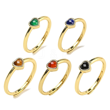 Heart Natural Mixed Stone Adjustable Rings RJEW-Q818-02G-1