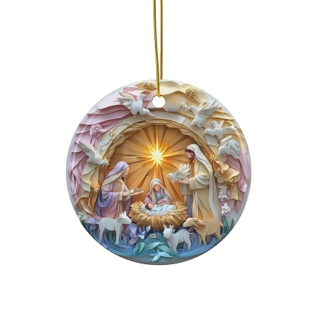 Flat Round with Jesus Pattern Acrylic Hanging Ornaments PW-WG6BCB8-01-1