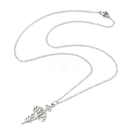 304 Stainless Steel Lotus Pendants Necklaces NJEW-JN04561-01-1