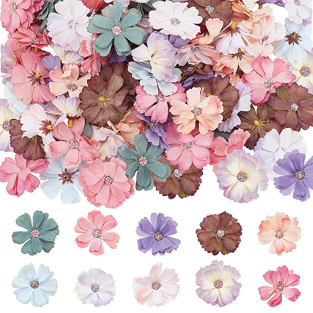 CRASPIRE 100Pcs 10 Colors Silk Cloth Artifical Flower Heads DIY-CP0007-29-1